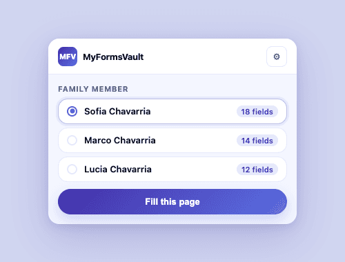 MyFormsVault Chrome extension popup