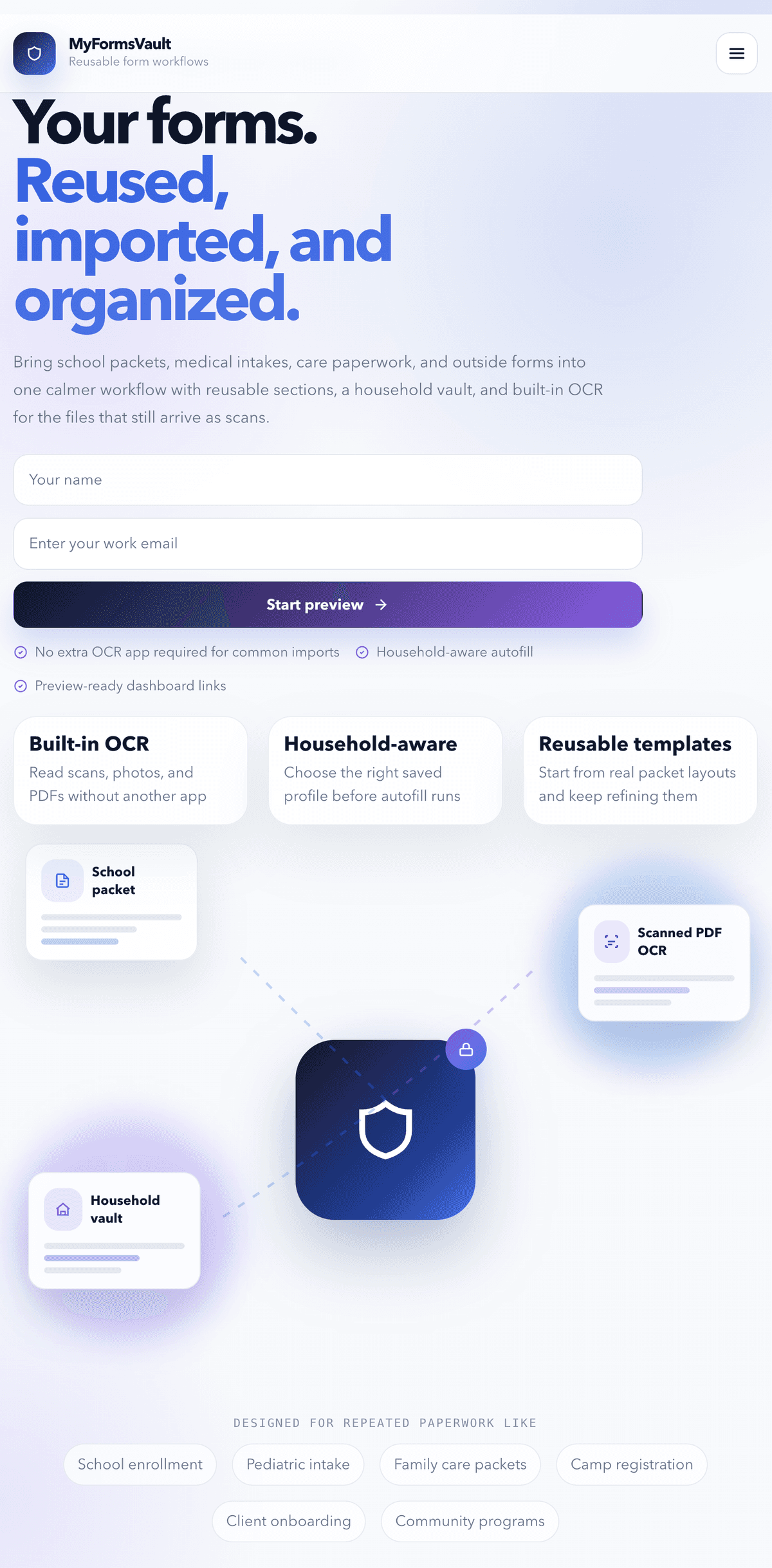 MyFormsVault landing page hero